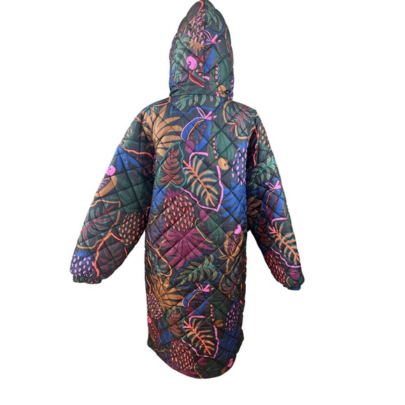 Farm Rio NWT SZ XL Blue Cool Leopard Long Reversible puffer Coat Tropical Cozy - Picture 5 of 16